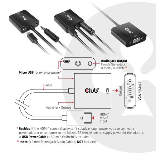 CLUB3D CAC-1302 video kabel adapter 0,5 m HDMI Type A (Standaard) VGA (D-Sub) Zwart - Image 6