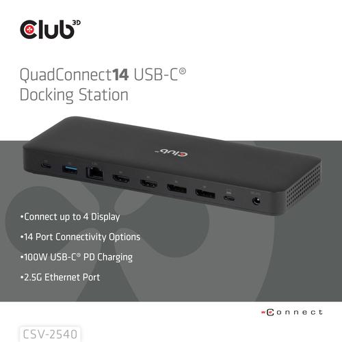 CLUB3D Club 3D 14-in-1 USB-C® Quad Display Dockingstation – 4 Schermen & 100W Snelladen - Image 2