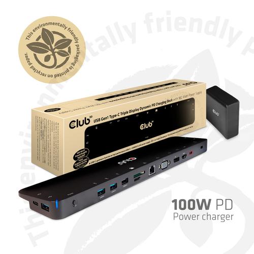 CLUB3D Club 3D USB Type-C Dockingstation – Verbind 3 Schermen & Laad Je Laptop Snel met 100W + Gratis charger inbegrepen - Image 1