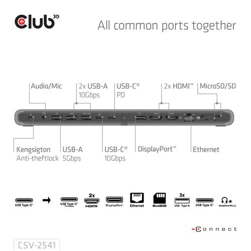 CLUB3D CSV-2541 laptop dock & poortreplicator Docking USB 3.2 Gen 1 (3.1 Gen 1) Type-C Zwart - Image 6