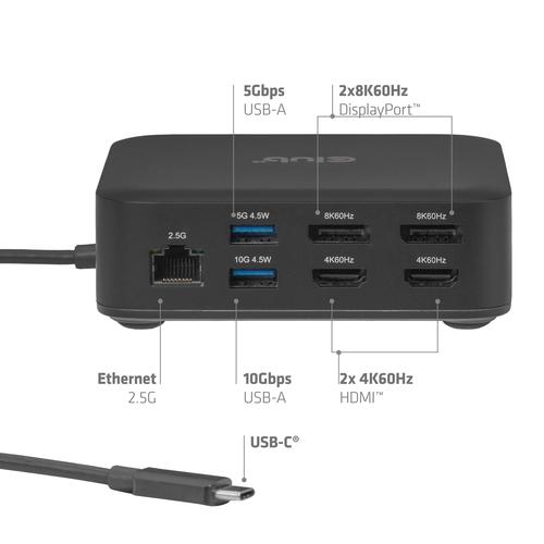 CLUB3D CSV-2542 12-1 USB-C® Quad DisplayLink Dockingstation 2x DisplayPort™ 8K60Hz + 2x HDMI™ 4K60Hz PD3.0 100Watt Ethernet 2.5G - Image 7