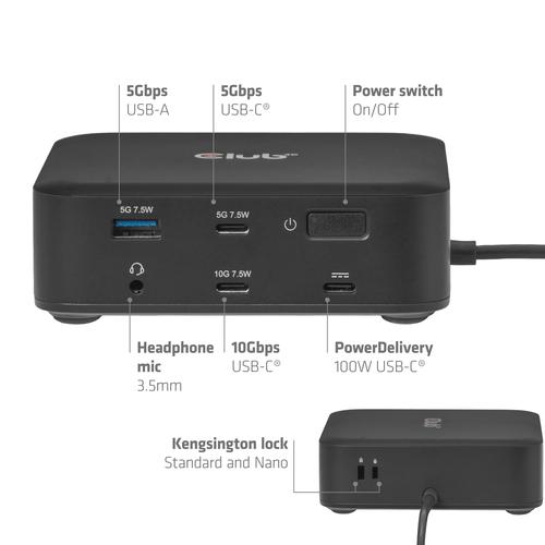 CLUB3D CSV-2542 12-1 USB-C® Quad DisplayLink Dockingstation 2x DisplayPort™ 8K60Hz + 2x HDMI™ 4K60Hz PD3.0 100Watt Ethernet 2.5G - Image 8