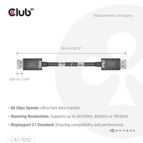 CLUB3D DisplayPort™ 2.1 Bi-Directional VESA DP80 Gecertificeerde kabel 4K240Hz, 8K60Hz or 10K60Hz M/M 1.6m/ Next-Gen Gaming - Image 4