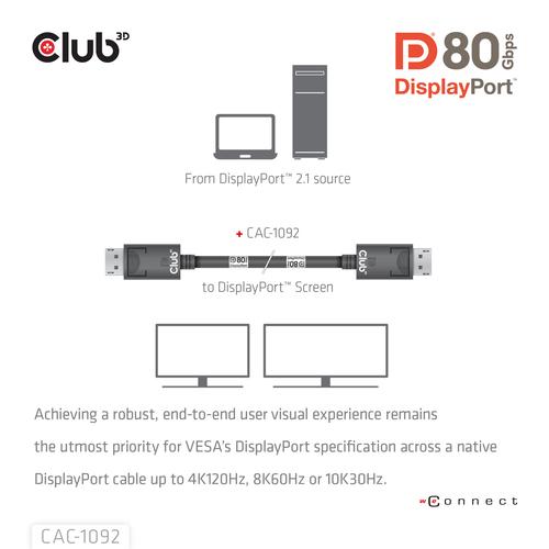 CLUB3D DisplayPort™ 2.1 Bi-Directional VESA DP80 Gecertificeerde kabel 4K240Hz, 8K60Hz or 10K60Hz M/M 1.6m/ Next-Gen Gaming - Image 5
