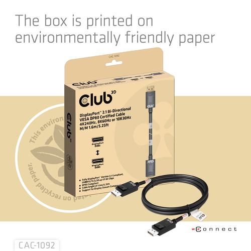 CLUB3D DisplayPort™ 2.1 Bi-Directional VESA DP80 Gecertificeerde kabel 4K240Hz, 8K60Hz or 10K60Hz M/M 1.6m/ Next-Gen Gaming - Image 9