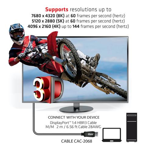 CLUB3D DisplayPort 1.4 HBR3 Cable 2meter M/M 8K60Hz - 1920x1080 pixels met 144hz - Image 10