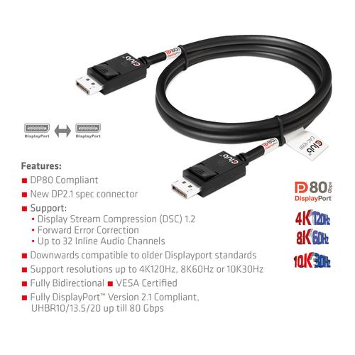 CLUB3D DisplayPort 2.1 Bi-Directional VESA DP80 Gecertificeerde kabel 4K240Hz, 8K60Hz or 10K30Hz M/M 1.2m/3.94ft - Image 5