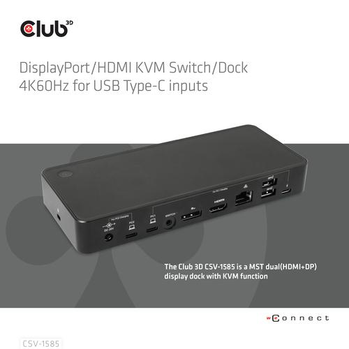 CLUB3D DisplayPort/HDMI KVM Switch/Dock 4K60Hz For USB Type-C inputs - Image 2