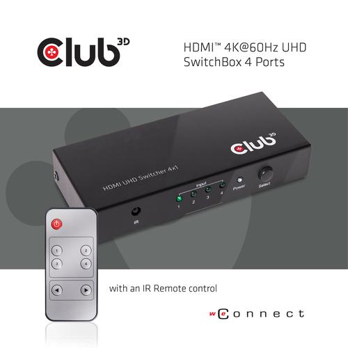 CLUB3D HDMI™ 2.0 UHD 4K60Hz SwitchBox 4 poorten en inbegrepen IR-afstandsbediening - Image 10