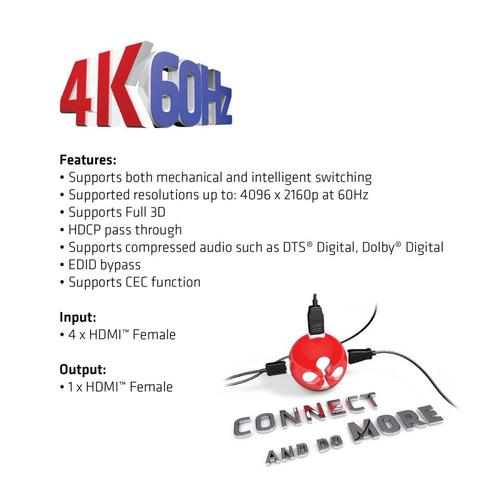 CLUB3D HDMI™ 2.0 UHD 4K60Hz SwitchBox 4 poorten en inbegrepen IR-afstandsbediening - Image 9