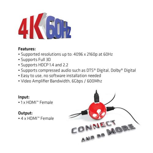 CLUB3D HDMI™ 4K@60Hz UHD Splitter AC Power 4 ports - Image 6