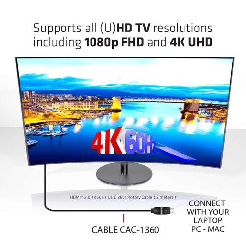CLUB3D HDMI 2.0 4K60Hz UHD 360 Graden roterende kabel 2 meter - Image 10