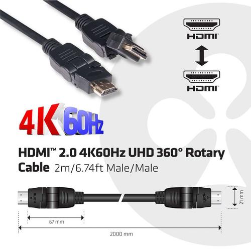 CLUB3D HDMI 2.0 4K60Hz UHD 360 Graden roterende kabel 2 meter - Image 8
