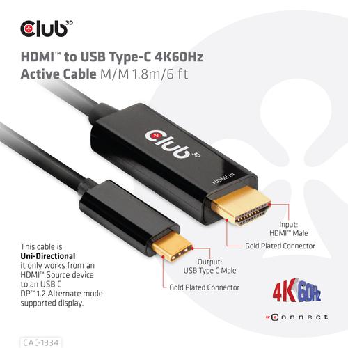 CLUB3D HDMI to USB Type-C 4K60Hz Active Cable M/M 1.8m/6 ft - Image 6