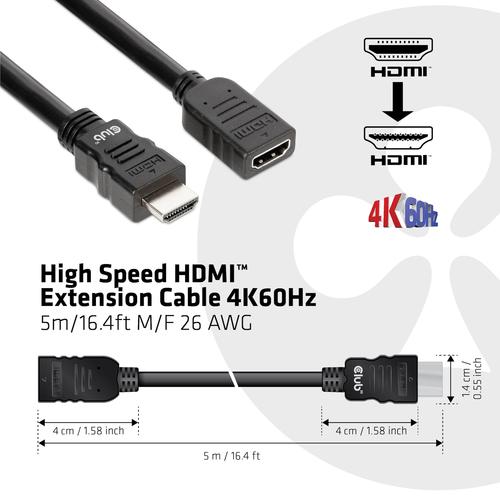 CLUB3D High Speed HDMI™ Extension Cable 4K60Hz M/F 5m/16.4ft 26 AWG - Image 3