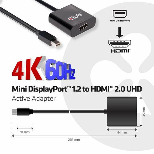 CLUB3D Mini DisplayPort 1.2 to HDMI 2.0 UHD Active Adapter - Image 3