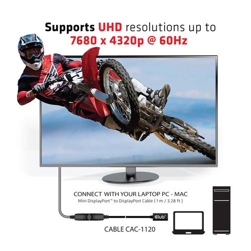 CLUB3D Mini DisplayPort 1.4 to DisplayPort Extension Cable 8K60Hz DSC 1.2 HBR3 HDR Bidirectional F/M 1m - Image 5