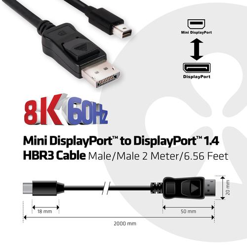 CLUB3D Mini DisplayPort naar DisplayPort 1.4 HBR3 8K60Hz Kabel, 2 Meter - Image 3