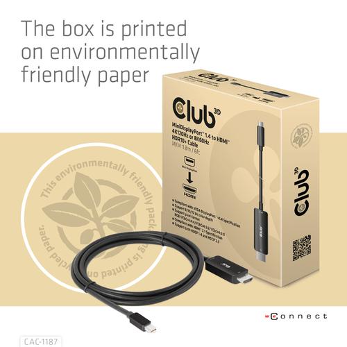 CLUB3D MiniDisplayPort kabel 1.4 naar HDMI met 4K120Hz/8K60Hz HDR10+ M/M 1.8m - Image 8