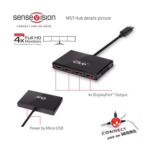 CLUB3D Multi Stream Transport Hub DisplayPort 1.2 Quad Monitor USB Powered - Image 4