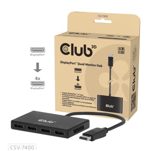 CLUB3D Quad DisplayPort™ Hub – 4 x 4K Resolution @ 30Hz, MST Support - Image 1