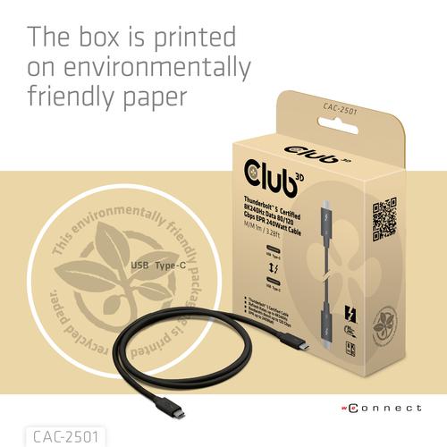 CLUB3D Thunderbolt™ 5 Gecertificeerd 8K240Hz 80/120 Gbps EPR 240 Watt Kabel M/M 1m - Image 8