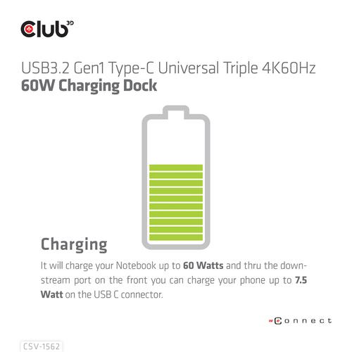 CLUB3D Type-C Universeel (2x 4K60Hz +1x 4K30Hz), oplaad Docking Station 60W DisplayLink® gecertificeerd en DP alt modus - kensington lock - Image 6