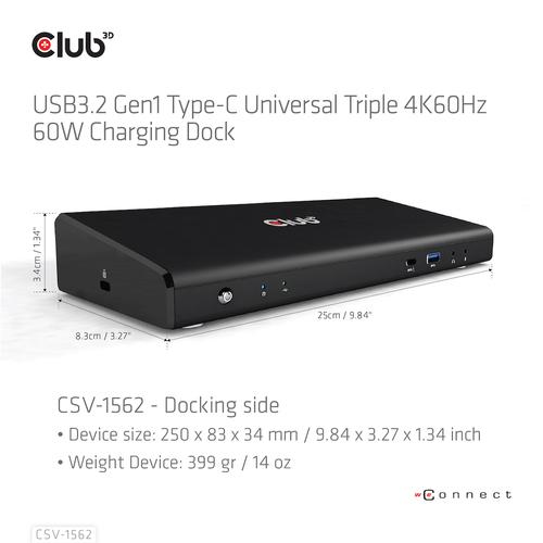 CLUB3D Type-C Universeel (2x 4K60Hz +1x 4K30Hz), oplaad Docking Station 60W DisplayLink® gecertificeerd en DP alt modus - kensington lock - Image 7