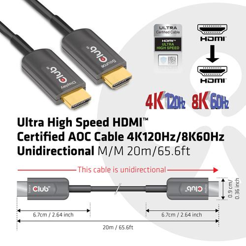 CLUB3D Ultra High Speed HDMI™ Certified AOC Cable 4K120Hz/8K60Hz Unidirectional M/M 20m/65.6ft - Image 4