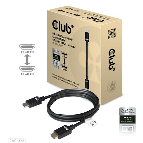 CLUB3D Ultra High Speed HDMI 4K120Hz, 144Hz Certified Cable 48Gbps M/M 2 m / 6.56 ft - Image 1