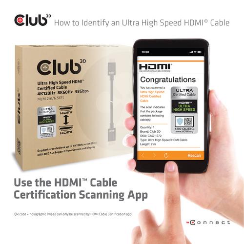 CLUB3D Ultra High Speed HDMI 4K120Hz, 144Hz Certified Cable 48Gbps M/M 2 m / 6.56 ft - Image 6