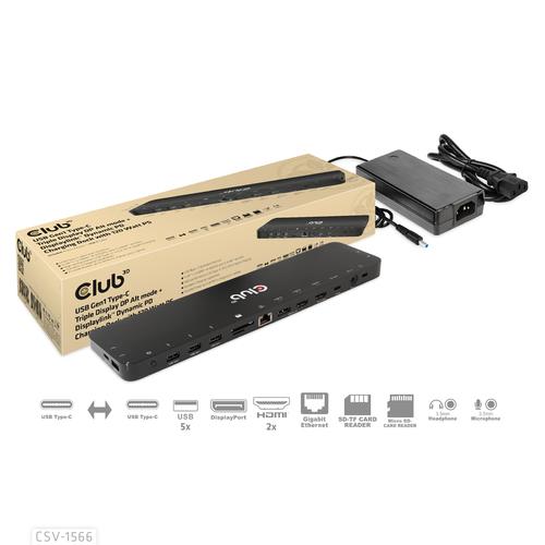 CLUB3D Universeel Docking station met 120W max/Power adapter voor het opladen van de allerzwaarste laptops met USB type C aansluiting, 2x HDMI, 1x DP( DisplayLink™ gecertificieerd en DP alt modus ) - Image 1
