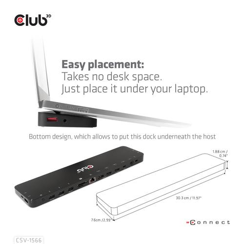 CLUB3D Universeel Docking station met 120W max/Power adapter voor het opladen van de allerzwaarste laptops met USB type C aansluiting, 2x HDMI, 1x DP( DisplayLink™ gecertificieerd en DP alt modus ) - Image 3