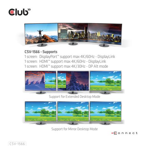 CLUB3D Universeel Docking station met 120W max/Power adapter voor het opladen van de allerzwaarste laptops met USB type C aansluiting, 2x HDMI, 1x DP( DisplayLink™ gecertificieerd en DP alt modus ) - Image 4