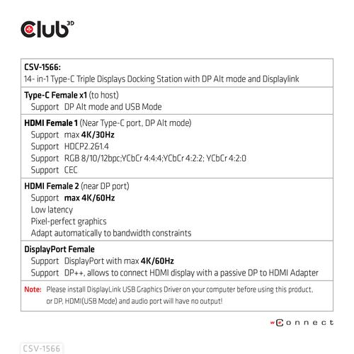 CLUB3D Universeel Docking station met 120W max/Power adapter voor het opladen van de allerzwaarste laptops met USB type C aansluiting, 2x HDMI, 1x DP( DisplayLink™ gecertificieerd en DP alt modus ) - Image 5