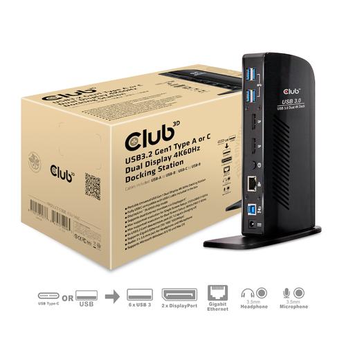 CLUB3D UNIVERSEEL Docking station USB3.2 Type A of C 2x Displayport 4K60Hz DisplayLink® gecertificeerd - Image 1