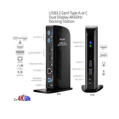 CLUB3D UNIVERSEEL Docking station USB3.2 Type A of C 2x Displayport 4K60Hz DisplayLink® gecertificeerd - Image 6