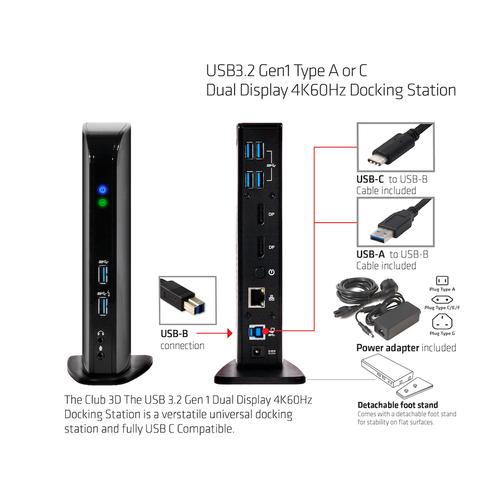 CLUB3D UNIVERSEEL Docking station USB3.2 Type A of C 2x Displayport 4K60Hz DisplayLink® gecertificeerd - Image 7
