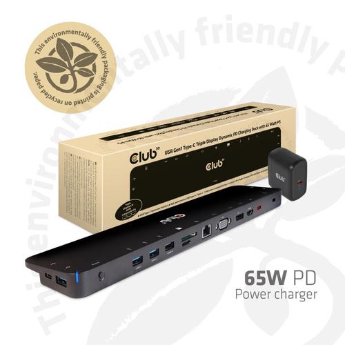 CLUB3D UNIVERSEEL USB Gen1 Type-C Triple Display Dockstation met 65 Watt voor het opladen van een lichte laptop * 1x VGA, 1x HDMI, 1x DP* ( DP ALT MODUS) - Image 1
