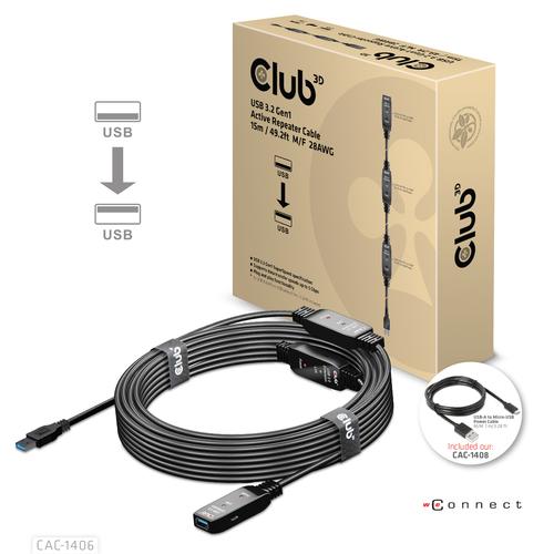 CLUB3D USB 3.2 Gen1 Active Repeater Cable 15m/ 49.2 ft M/F 28AWG - Image 4
