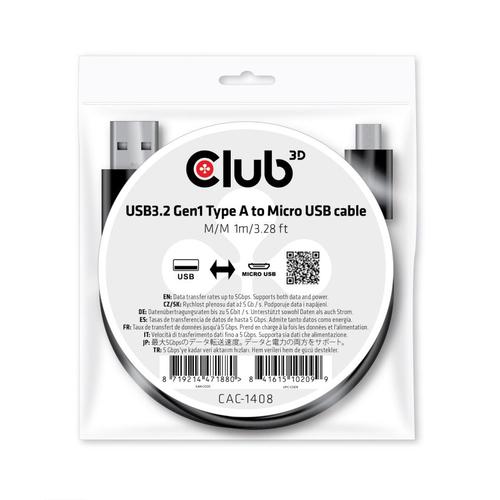 CLUB3D USB 3.2 Gen1 Type-A to Micro USB Cable M/M 1m /3.28ft - Image 2