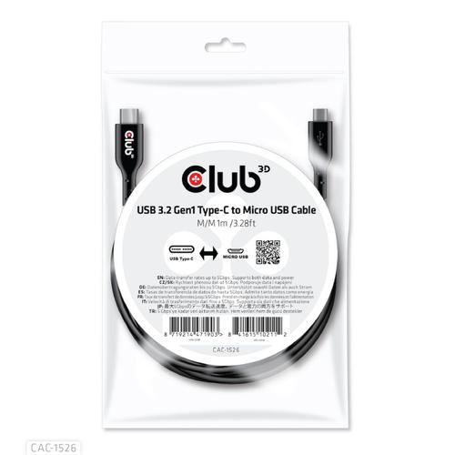 CLUB3D USB 3.2 Gen1 Type-C to Micro USB Cable M/M 1m /3.28ft - Image 2