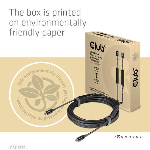 CLUB3D USB 3.2 Gen2 Type C naar C Actieve Bi-directionele Kabel 8K60Hz (alt modus) M/M 5m/16.4ft - Image 2