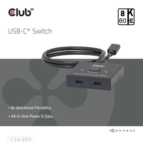 CLUB3D USB-C® Bi-Directional Video + Data + PD Switch - Image 9