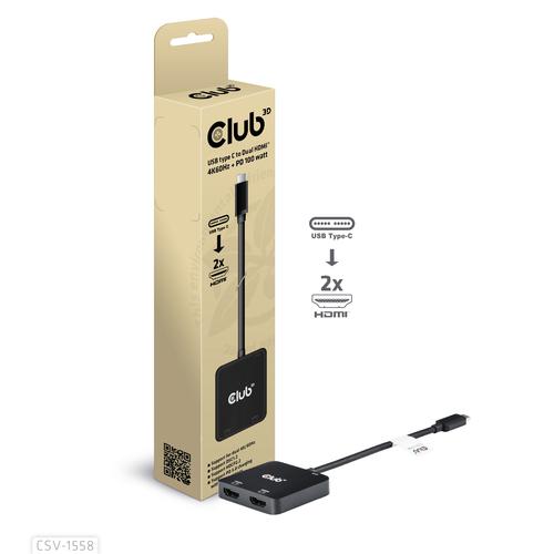 CLUB3D USB-C® Hub to Dual HDMI™ 4K60Hz M/F+PD3.0 100 Watt - Image 1