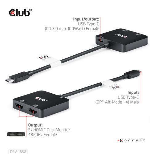 CLUB3D USB-C® Hub to Dual HDMI™ 4K60Hz M/F+PD3.0 100 Watt - Image 5