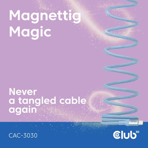 CLUB3D USB-C® Magnetic-Coil 240W PD3.1 Blue Cable 2m / 6.56ft Fast Charging - Image 3