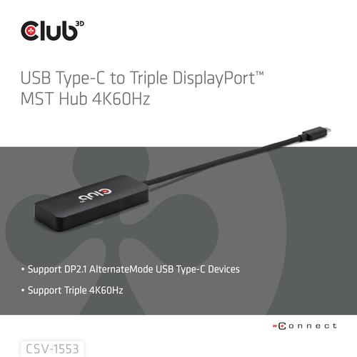 CLUB3D USB-C® to Triple DisplayPort™ MST Hub 4K60Hz - Image 2