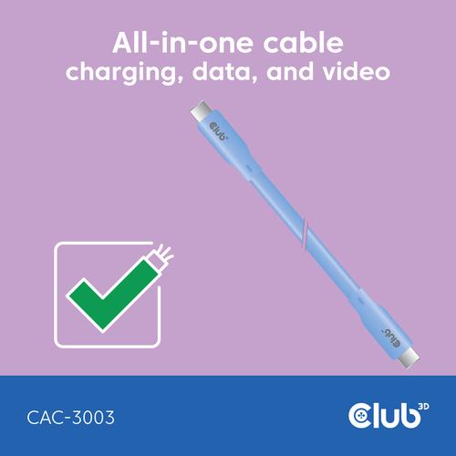 CLUB3D USB C oplaadkabel blauw siliconen & tangle-free - Image 3
