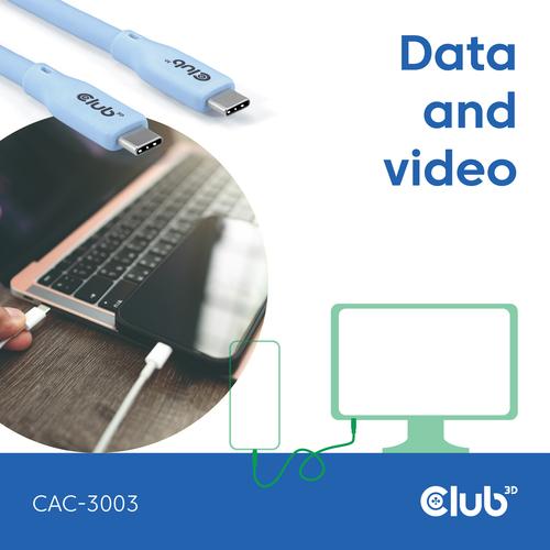 CLUB3D USB C oplaadkabel blauw siliconen & tangle-free - Image 5